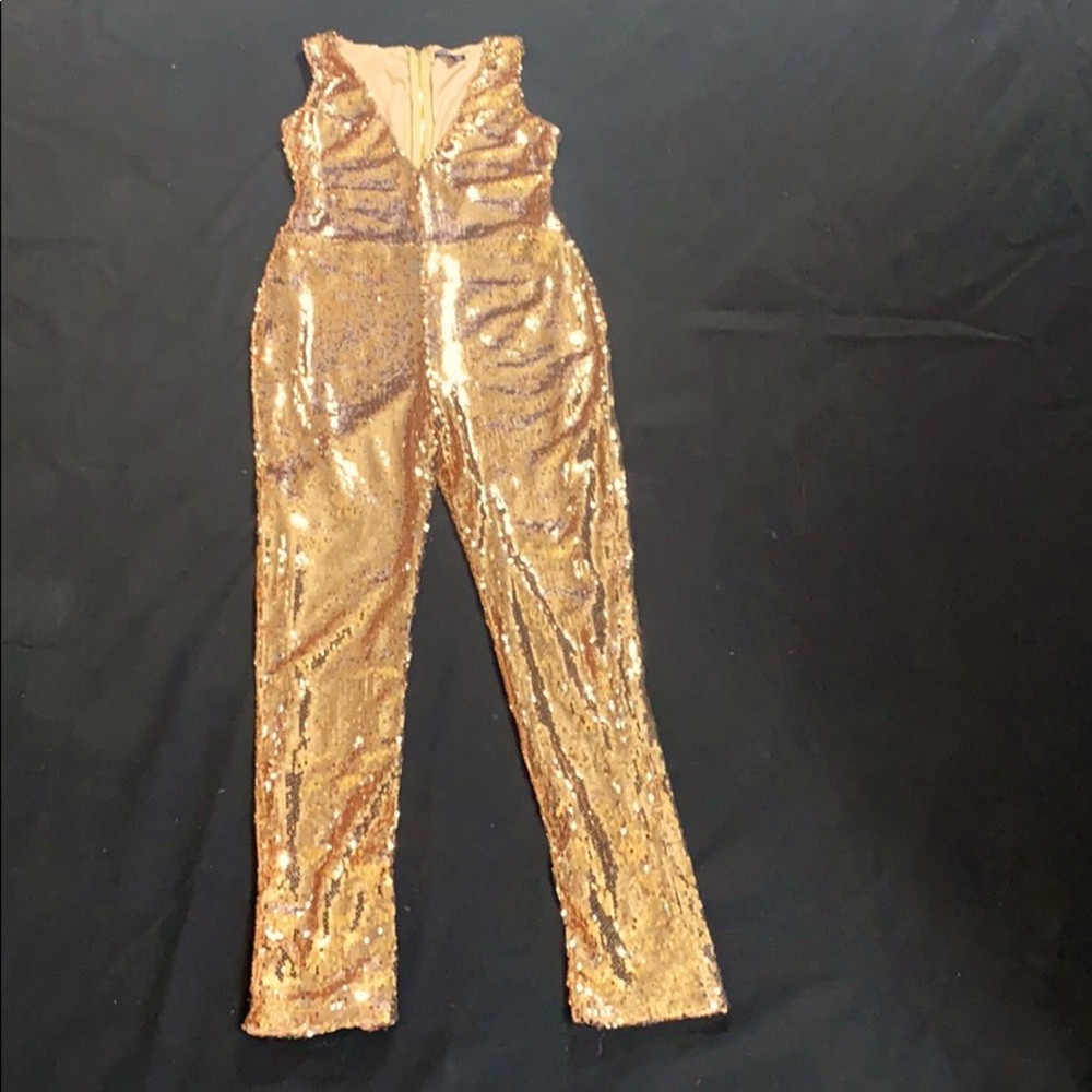 Fashion Nova Rose Gold Sequin Disco Pant Suit
